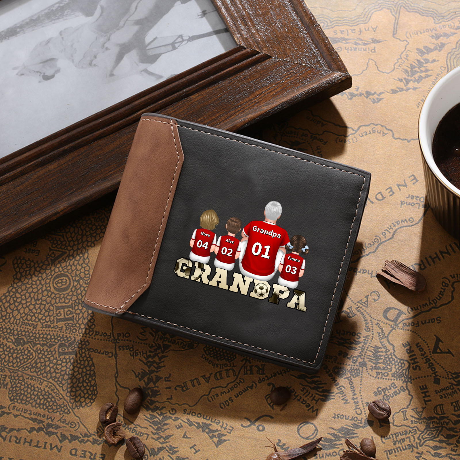 Custom Leather Wallet Personalized with 1-6 Names Grandparents Day Gift for Grandpa | Jessemade
