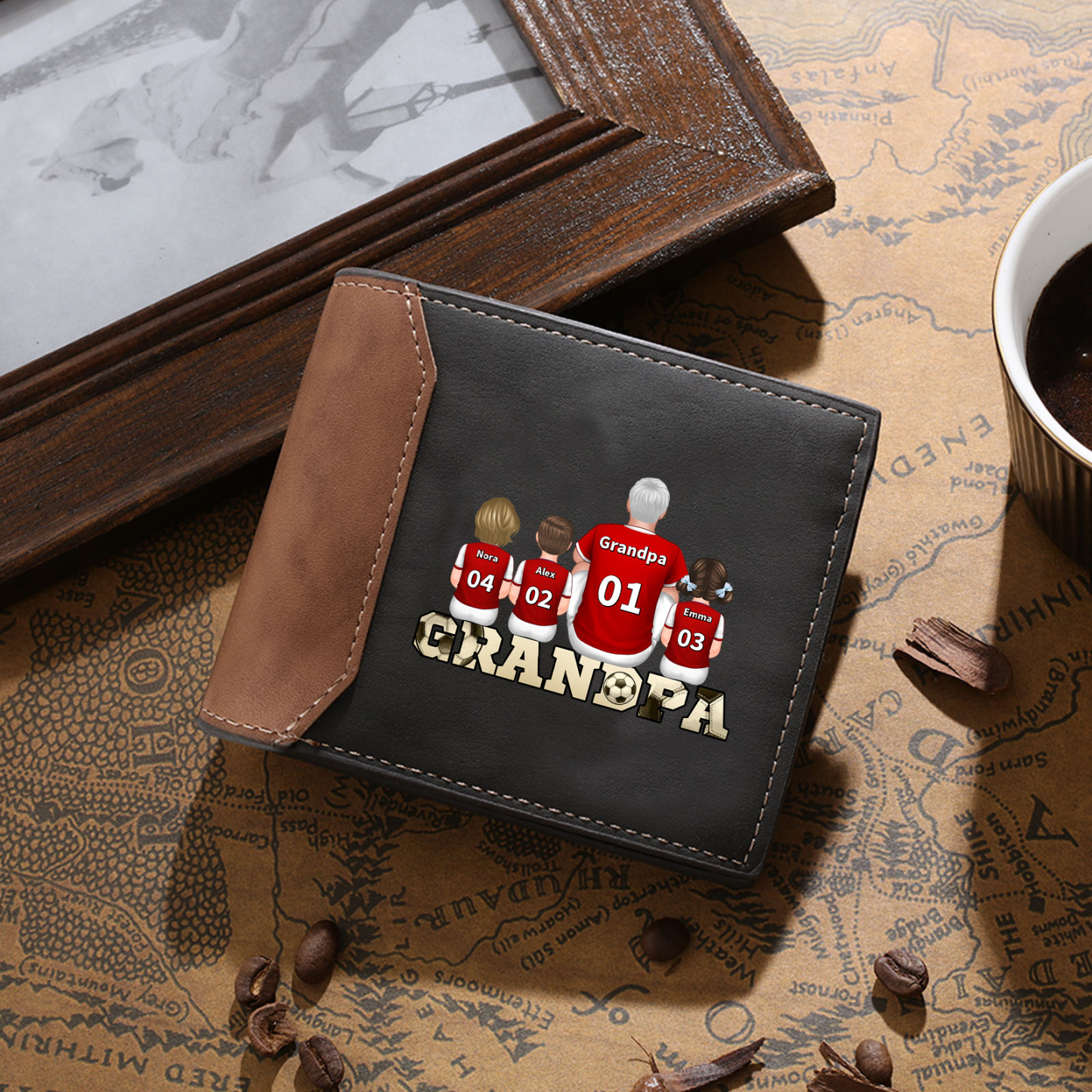 Custom Leather Wallet Personalized with 1-6 Names Grandparents Day Gift for Grandpa | Jessemade