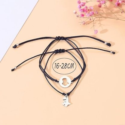 2 Pcs Dinosaur Bracelet Set with Cartoon Gift Card Adjustable Bracelet Back to School Gift for Schoolkids