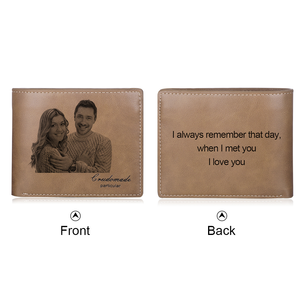 Personalized Leather Wallet Engraved Photo Short Purse Gifts For Men