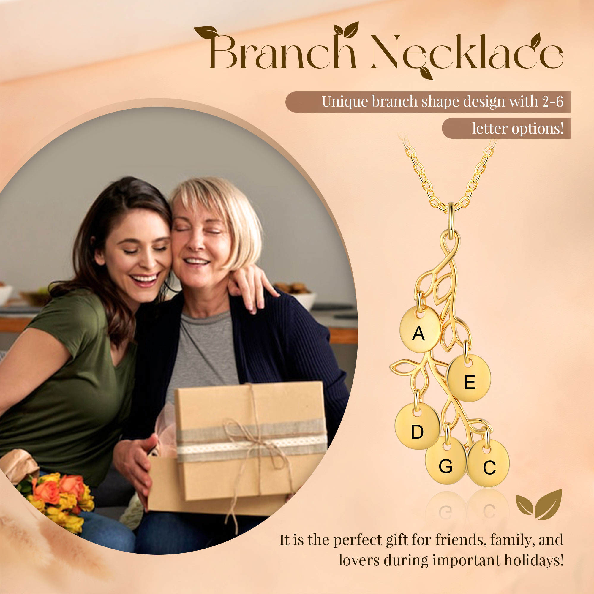 5 Letters - Personalized Special Leaf Pendant Necklace Beautiful Letter Necklace Gift for Her