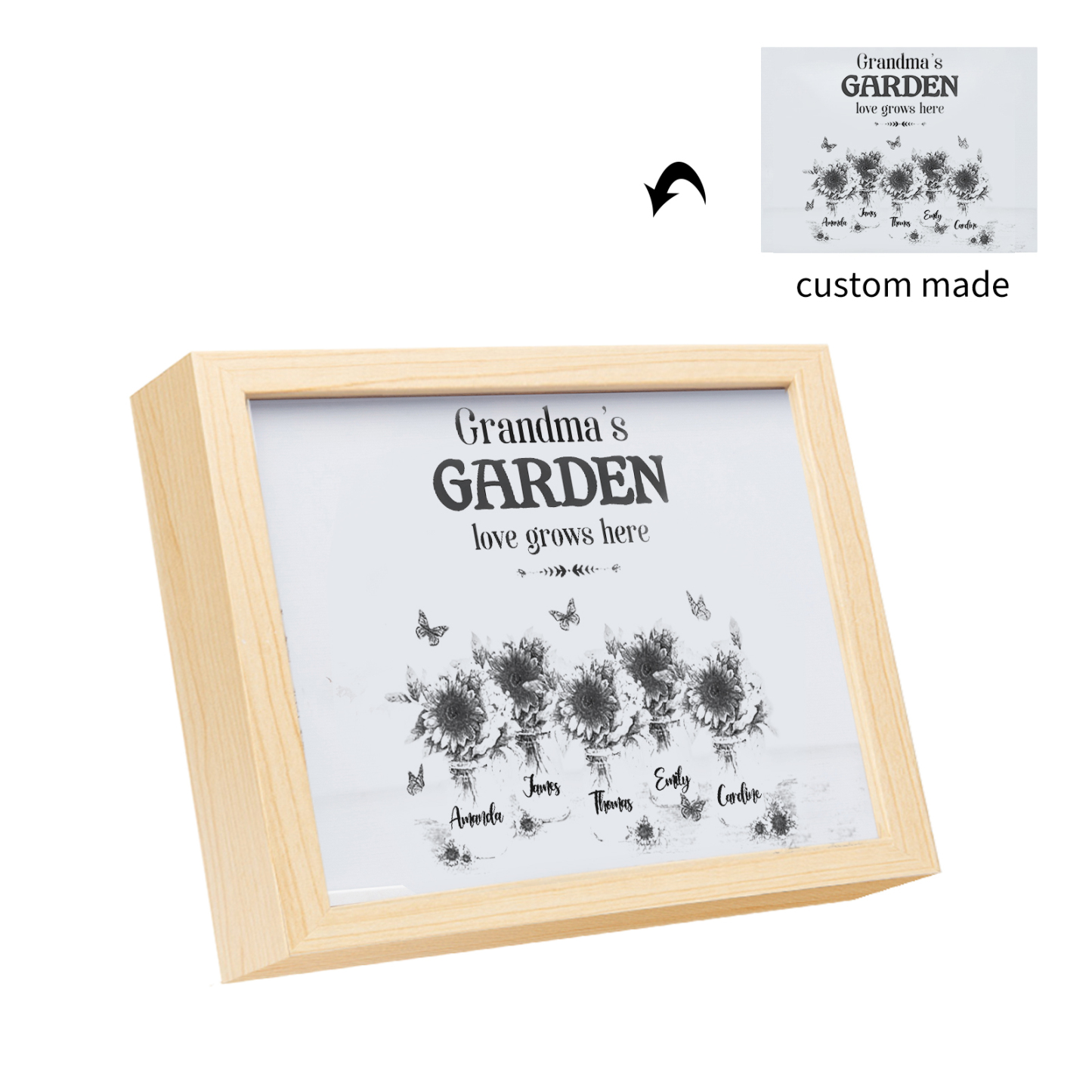 5 Names-Personalized Family Color Or Black And White Frame Custom 5 Names And Text LED Night Light