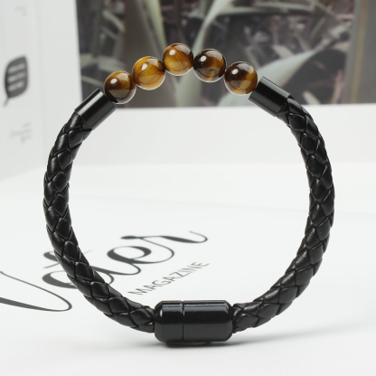 Tiger Eye Black Onyx Beaded Bracelet Men