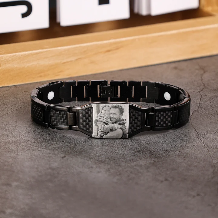 Personalized 2 Photos &1 Text Gift Set Custom Wallet & Bracelet & Pen Gift Box Set Father’s Day Gifts