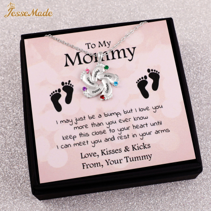 Personalized Baby Foot Necklace With 1-6 Birthstones Engraved Names Gift For Mother