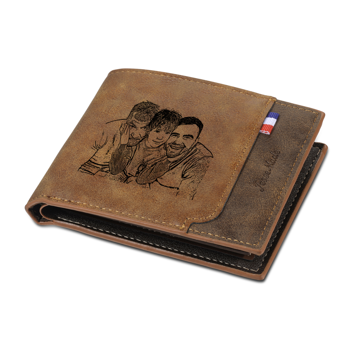 5 Names - Personalized Photo Custom Leather Men's Folding Wallet as a Father's Day Gift for Dad