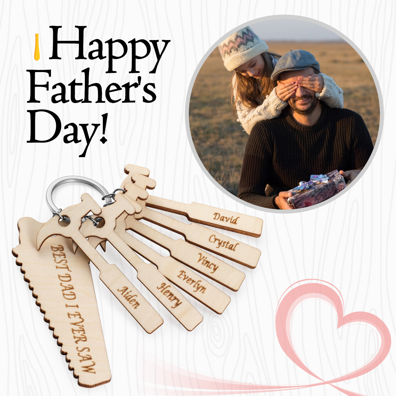 Personalized Keychain Engraved 6 Names Keychain Gifts For Father