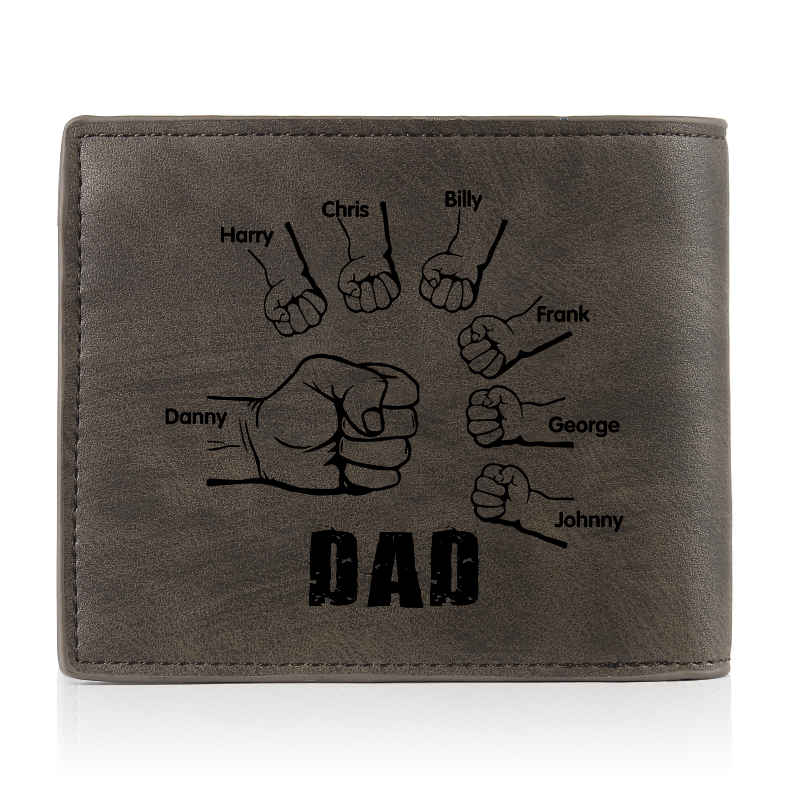 7 Names - Personalized Photo Custom Leather Men's Folding Wallet as a Father's Day Gift for Dad