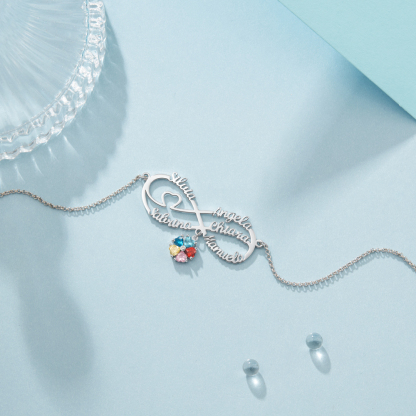Personalized Infinity Necklace With 6 Birthstones Engraved Names Necklace Gift For Women