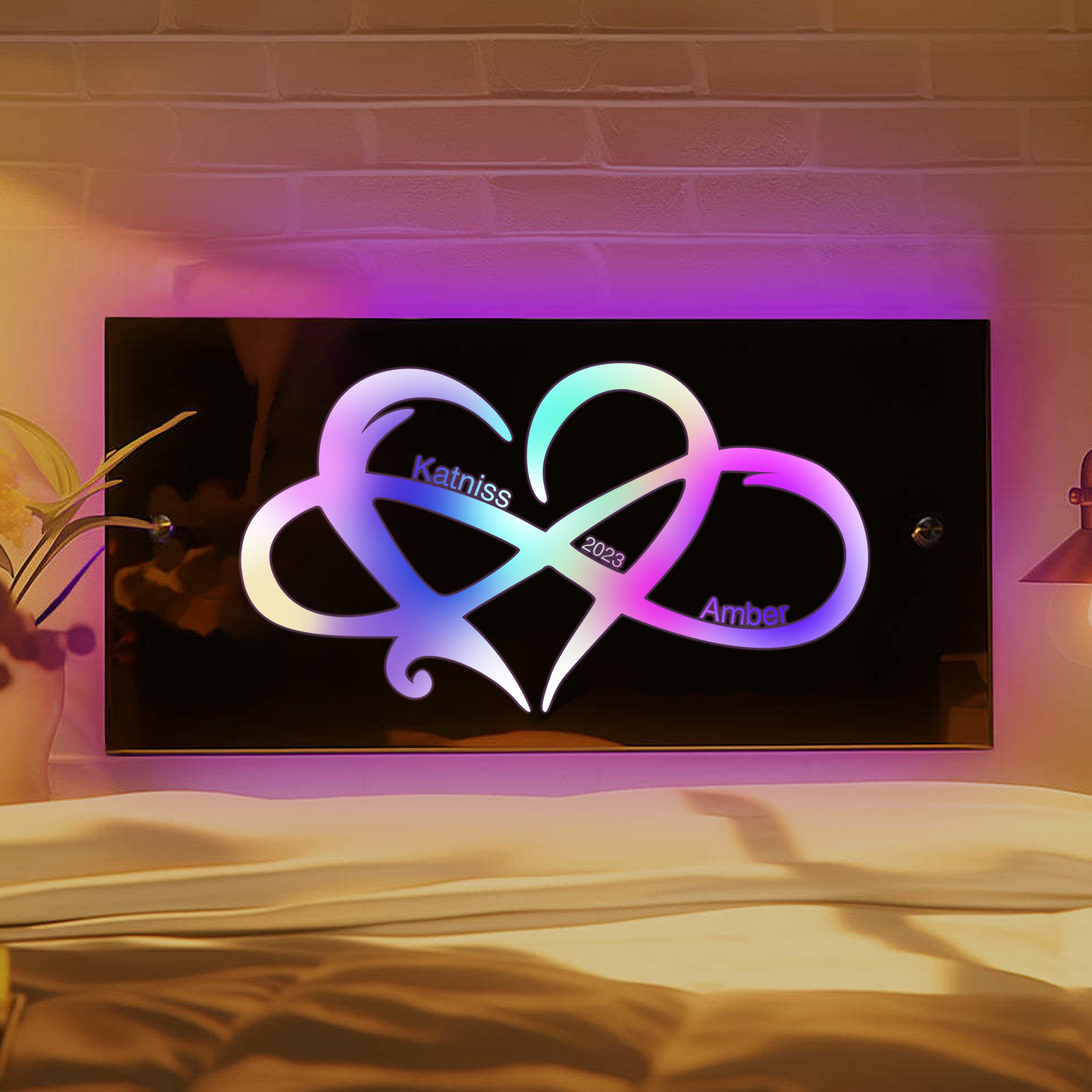 Personalized 2 Names And 1 Text Couple Name Mirror Led Light Custom Luminous Mirror Hanging Decoration Bedroom Gift For Her