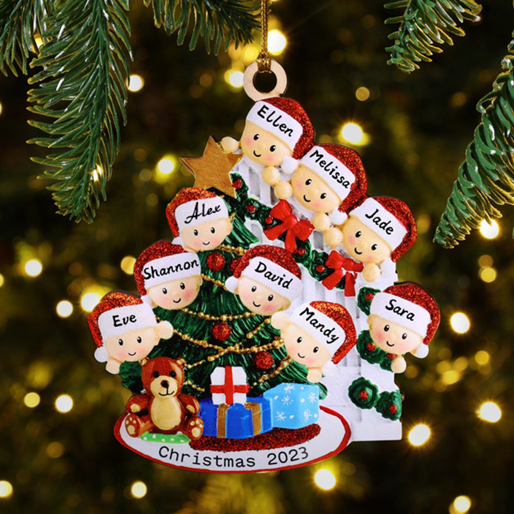 5 Names-Family Christmas Wooden Ornament Custom 5 Names Hanging Ornament Gifts For Family-Peeking Family