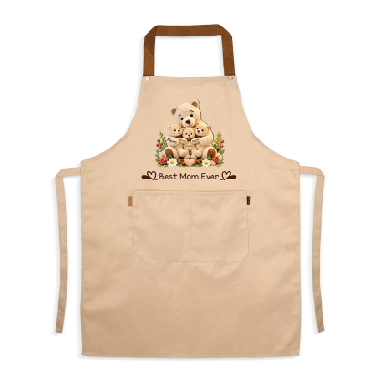 Personalized Cooking Apron With Pocket Customized With 1-10 Names And Teddy Bear