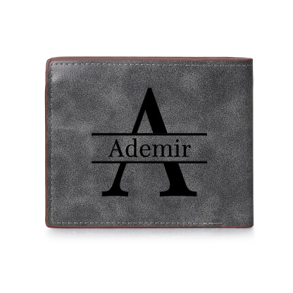 Personalized Men’s Leather Bifold Wallet with Engraved photo Custom Initials and Name