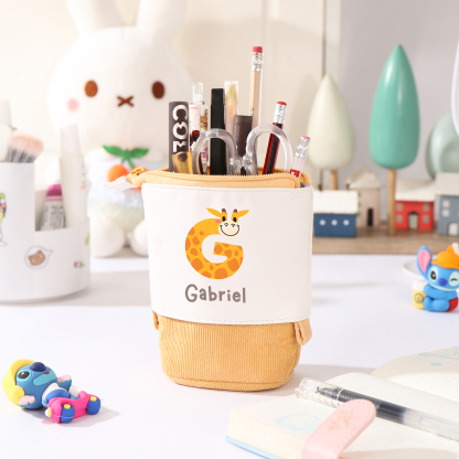 Personalized Pencil Case Custom Name & Letter Animals Pen Pouch Back To School Gift for Kids