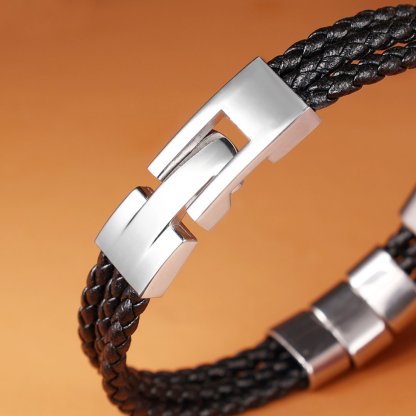 Personalized Braided Leather Bracelet Engraved 2 Names Men's Bracelet Gifts For Him