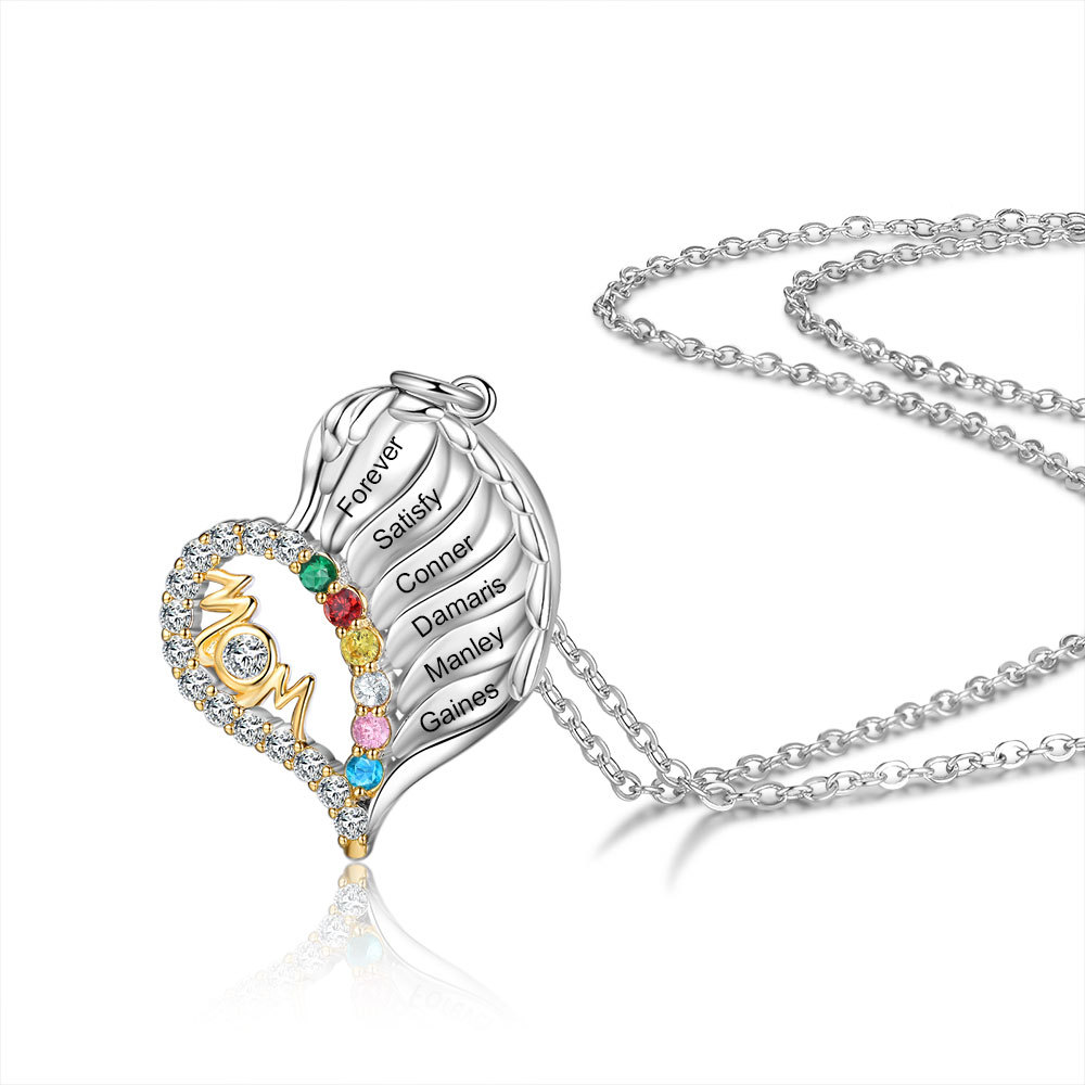 6 Names-Personalized Hearts Necklace Custom Birthstone Necklace Wonderful Gifts for Mom