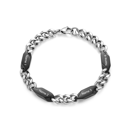 Personalized Stainless Steel Curb Chain Bracelet Custom With 1-5 Engraved Names Gift For Dad Husband Family