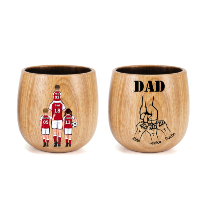 Personalized Wooden Whiskey Tumbler Cup for Dad Customized with 1–5 Kids Names Football Family