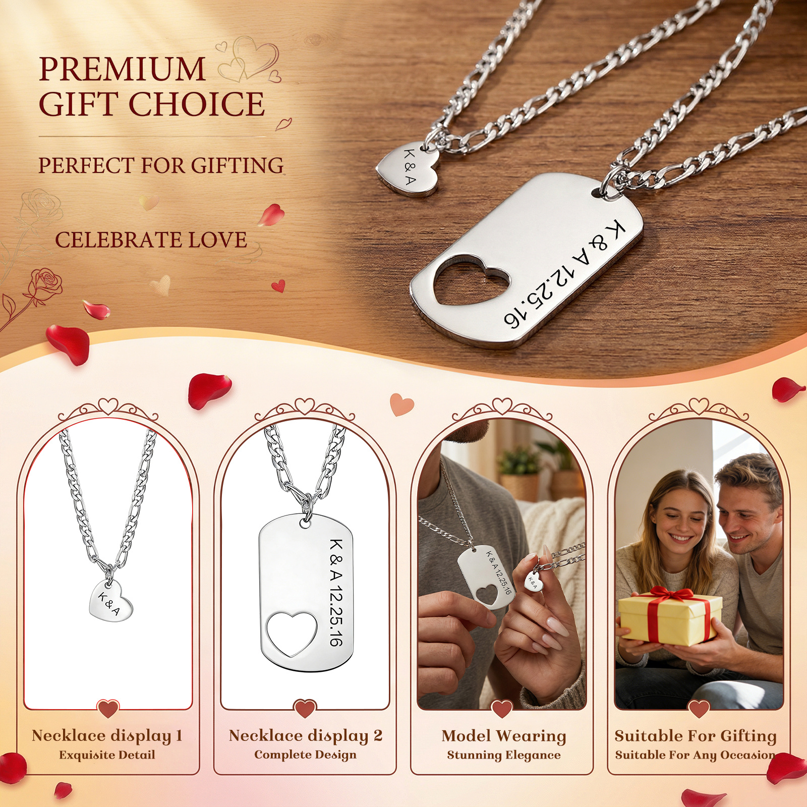 Personalized Heart Cut-Out Couple Necklace Set