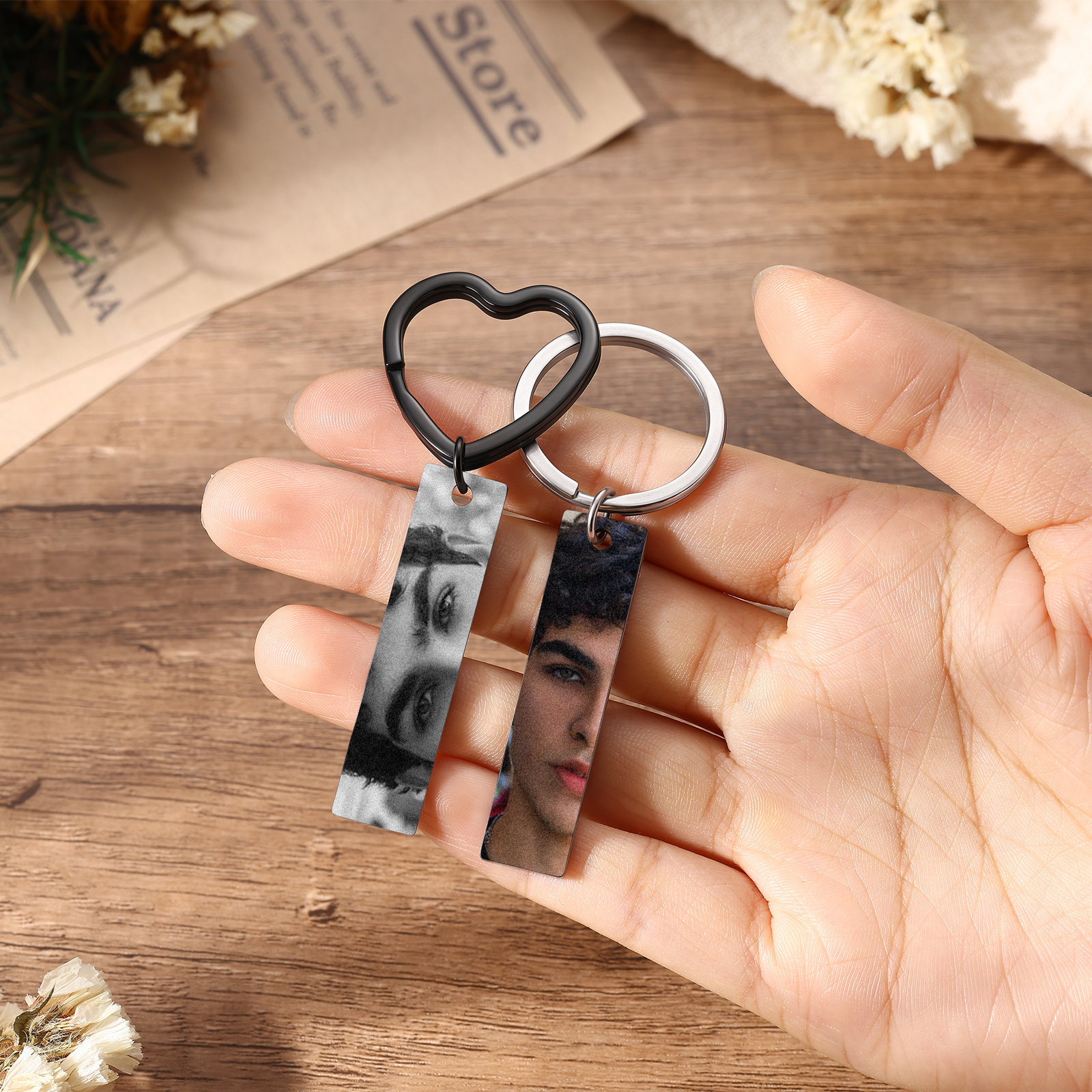 Personalized Photo Keychain Necklace Custom with Eyes Lips or Half Face Picture and Custom Text
