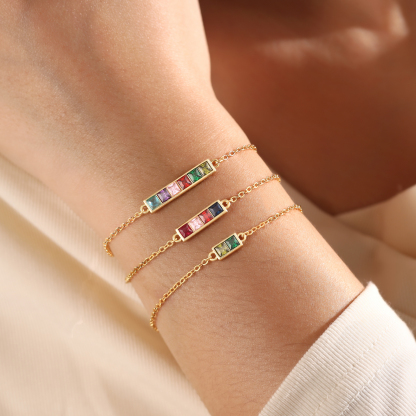 S925 Sterling Silver Family Birthstone Bracelet Customizable with 1–6 Stones Minimalist Gold Bracelet