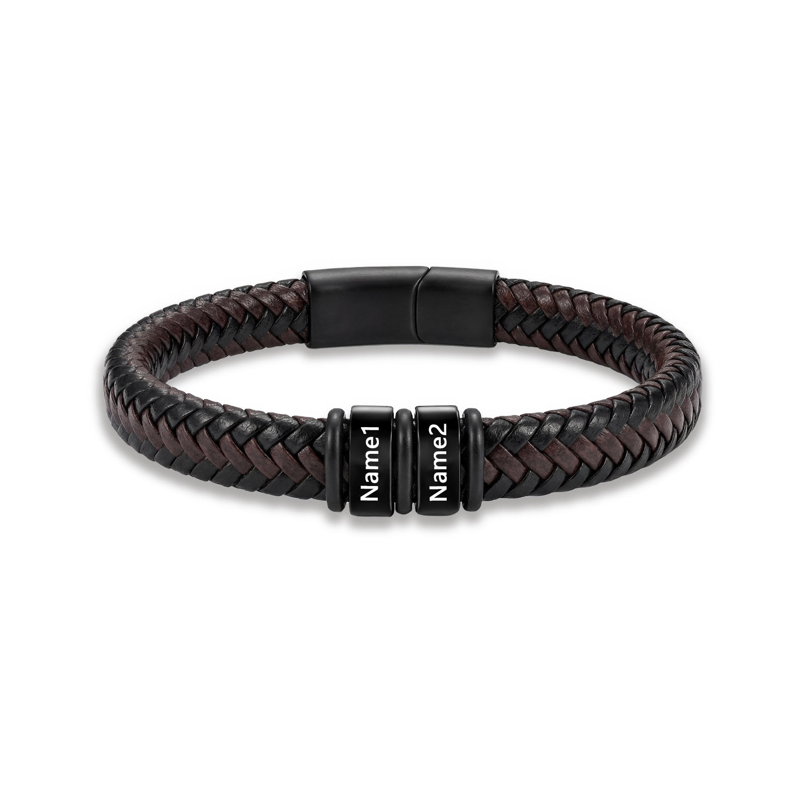 Personalized Leather Braided Bracelet Custom with 2-6 Name Beads