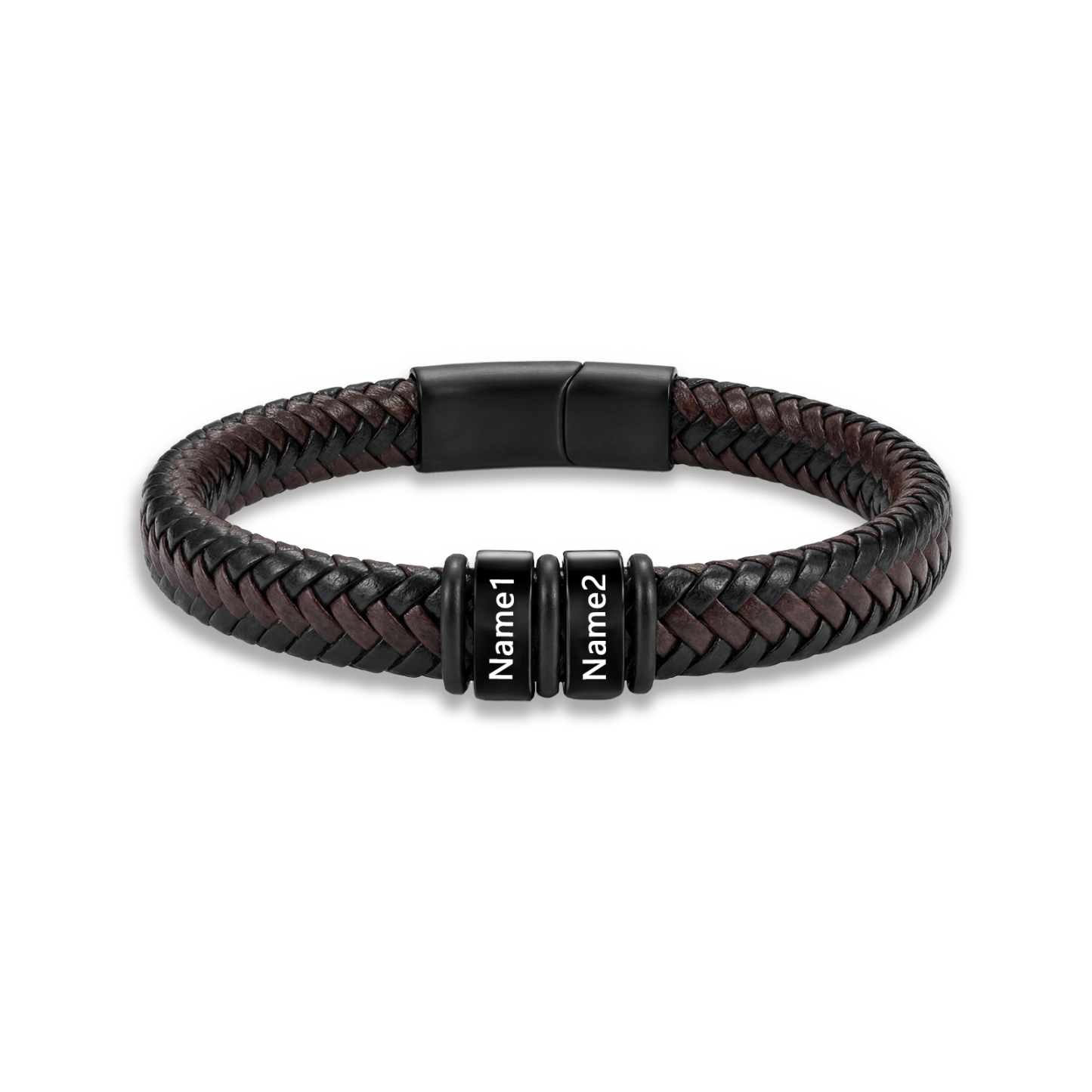 Personalized Leather Braided Bracelet Custom with 2-6 Name Beads