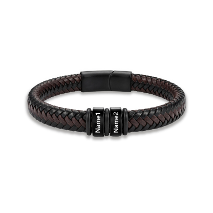 Personalized Leather Braided Bracelet Custom with 2-6 Name Beads
