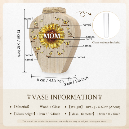 7 Names - Personalized Custom Text and Name Butterfly Style Wooden Decorative Vase as a Gift for Mom 
