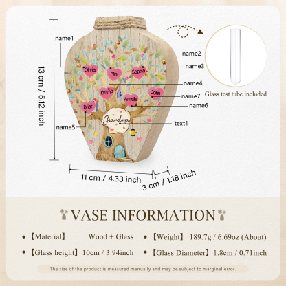 7 Names - Personalized Custom Text and Name Wooden Ornament Vase for Grandma