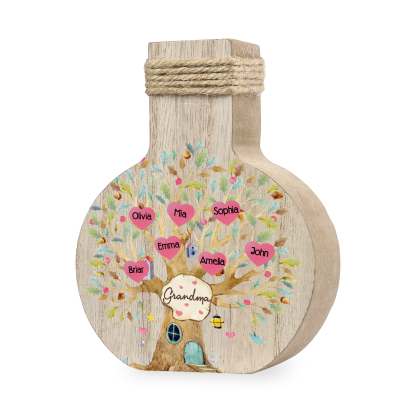 7 Names - Personalized Custom Text and Name Family Tree Wooden Decorative Vase as a Gift for Grandma