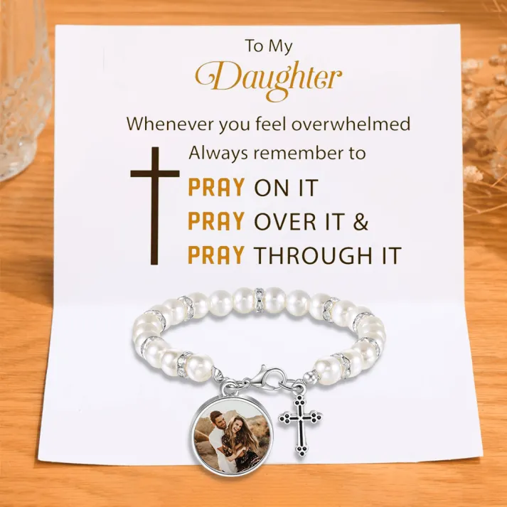 To My Daughter Personalised Rosary Memorial Bracelet Custom with Photo and Cross Pendant | Jessemade