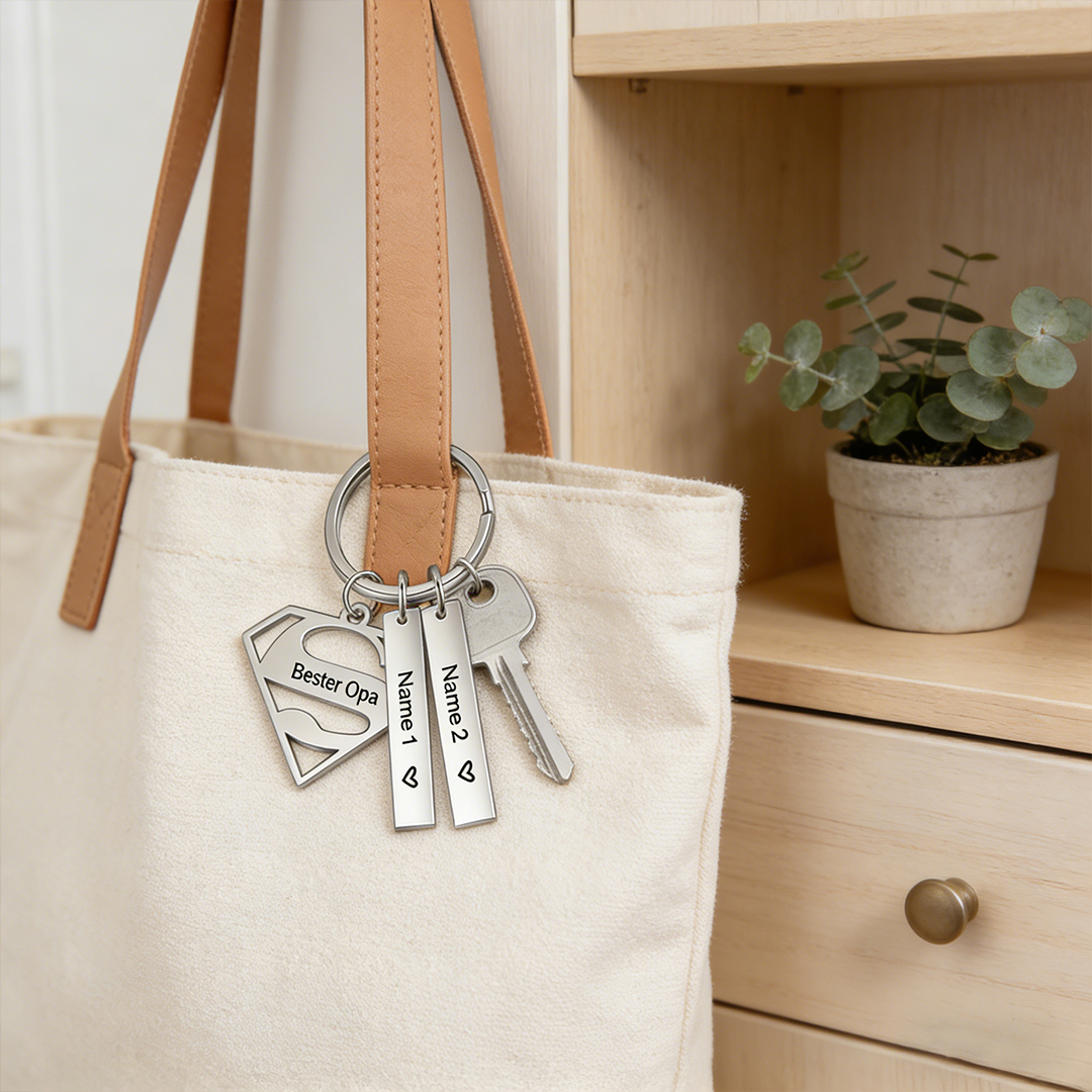 Custom Superman Sign Keychain Engrave 2 Names For Father