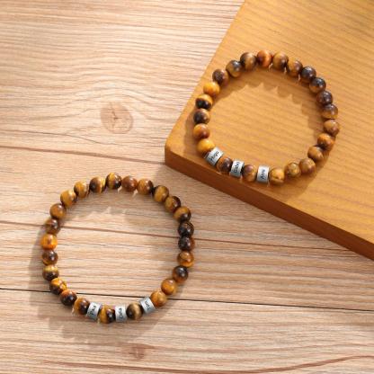 Customized 1 name Brown Tiger Eye Men's Bracelet Gift For Him