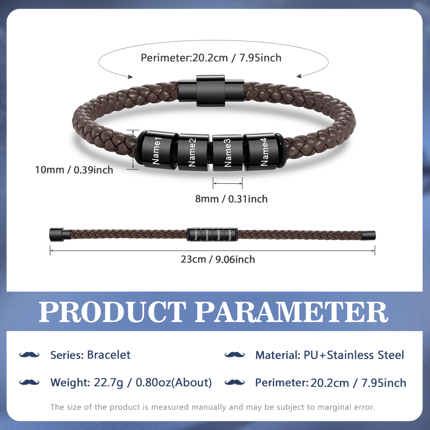 Personalized Men's Bead Bracelet with Custom 4 Names Personalized Gift for Him | Jessmade 