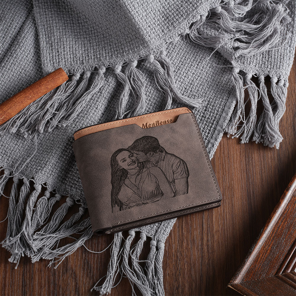 Personalized Leather Wallet Engraved Photo Short Purse Custom Folding Wallet Gifts For Him