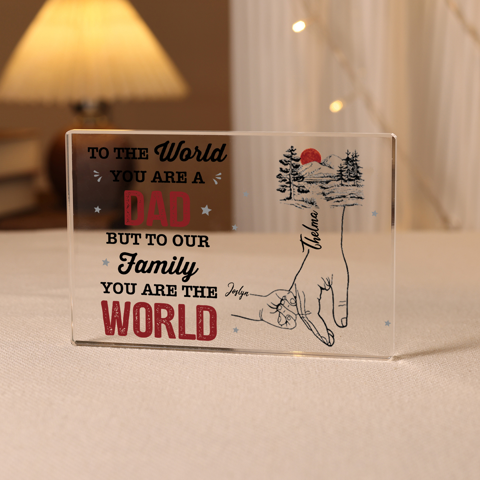 2 Names - Personalized Holding Hands Acrylic  Keepsake Ornament Gift for Dad