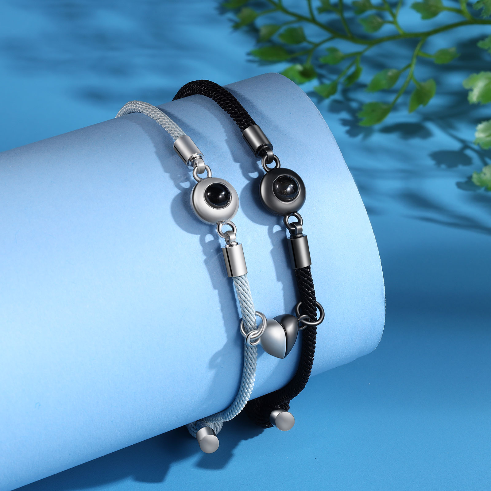 2 PCS Personalized Projection Bracelet Customized Photo Bracelet Set Adjustable Bracelet Personalized Gift