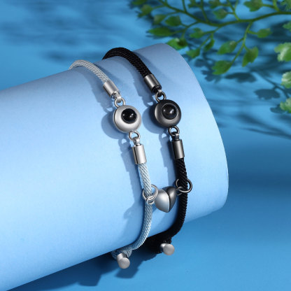 2 PCS Personalized Projection Bracelet Customized Photo Bracelet Set Adjustable Bracelet Personalized Gift