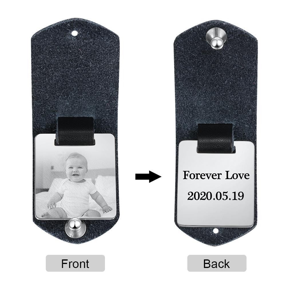 Personalized Leather Keychain Custom Photo Keychain Gifts For Father