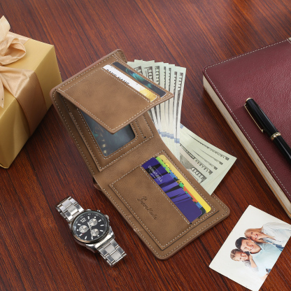Personalized Name Leather Men's Wallet With Card Slot Engraved Letter And Photo Gift For Him
