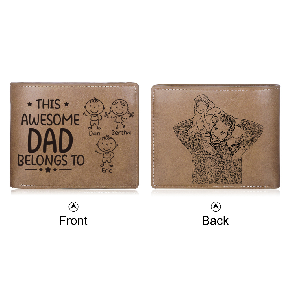 3 Names-Personalized Doll Customized Leather Men's Wallet Customized Name Folding Wallet for Dad