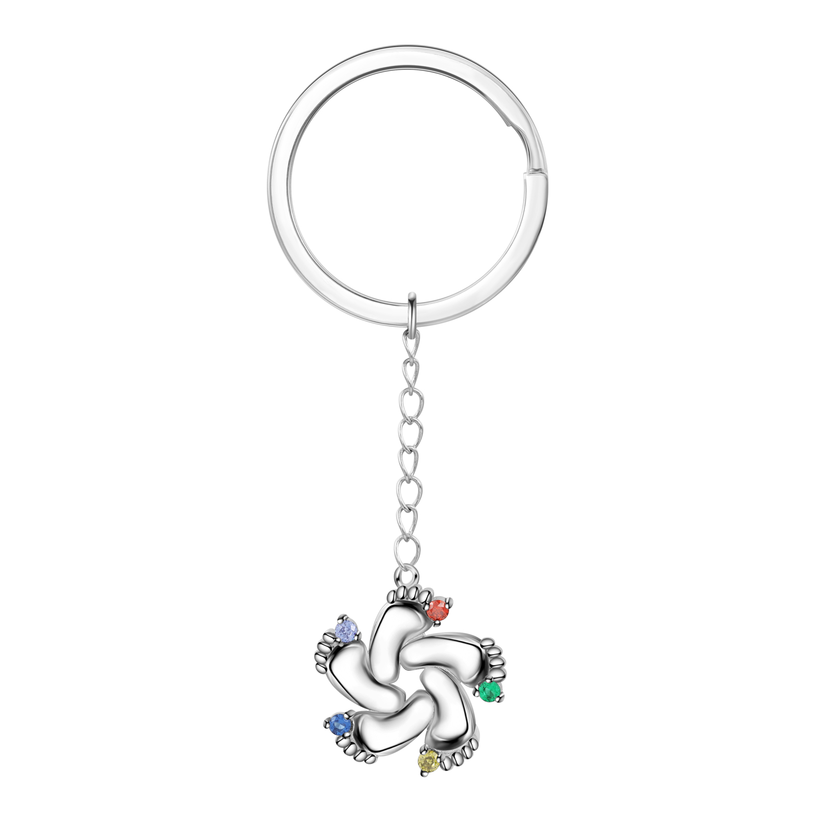 Personalized Baby Feet Keychain With 5 Birthstones Engraved names Keychain Gifts For Mother