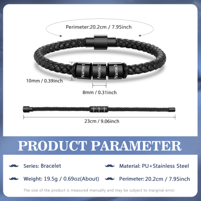 Personalized Men's Bead Bracelet with Custom 3 Names Personalized Gift for Him | Jessmade 