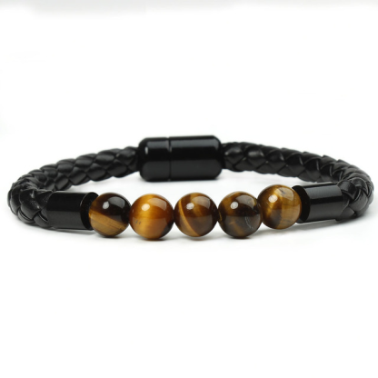 Jessemade Vintage Stone Beaded PU Rope Men Bracelet