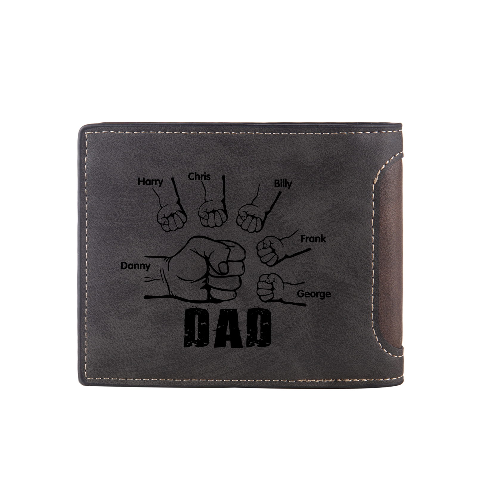6 Names - Personalized Photo Custom Leather Men's Folding Wallet as a Father's Day Gift for Dad