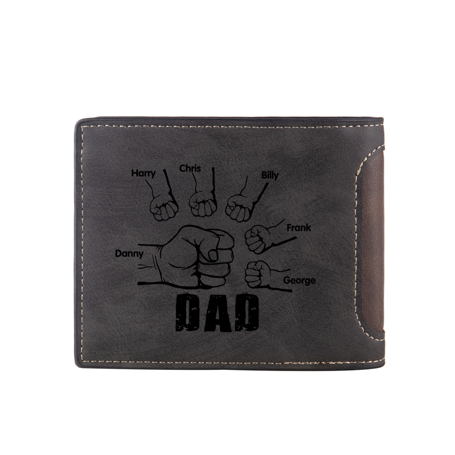 6 Names - Personalized Photo Custom Leather Men's Folding Wallet as a Father's Day Gift for Dad