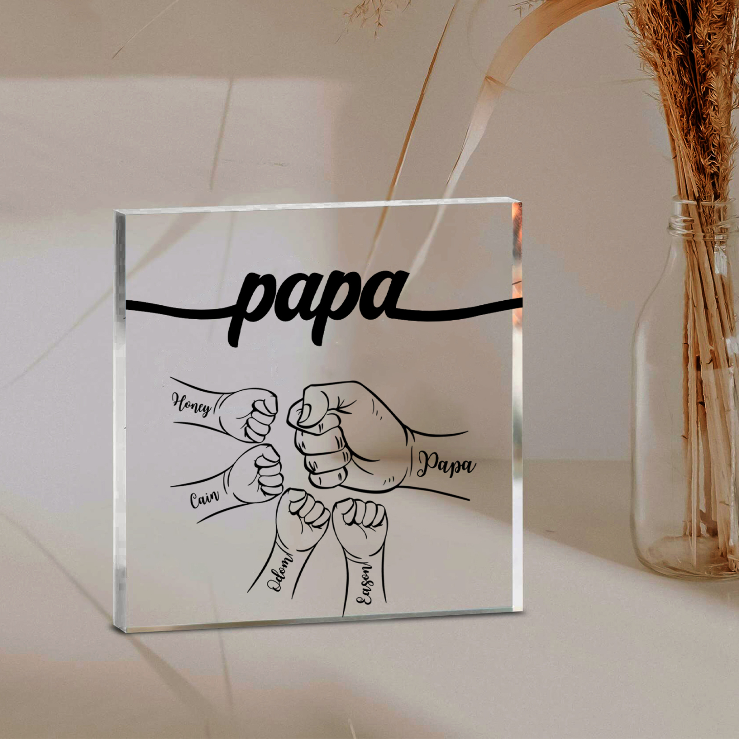 5 Names - Personalized Fist Acrylic  Keepsake Custom Text Acrylic Plaque Ornament Gift for Dad