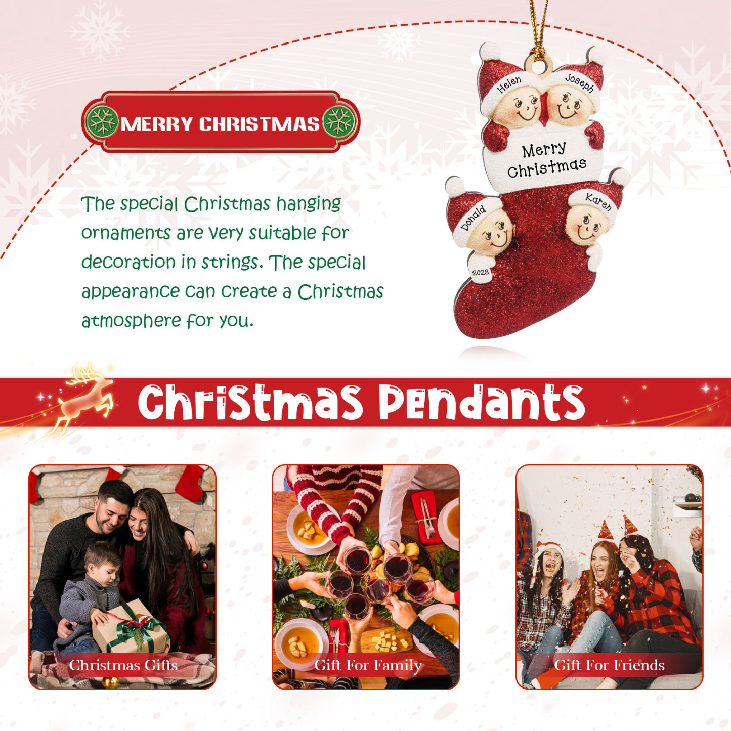 4 Names-Personalized Family Wooden Christmas Xmas Tree Decoration Ornament-Custom 4 Names And Text Hanging Ornament Gifts For Family