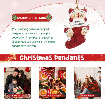 4 Names-Personalized Family Wooden Christmas Xmas Tree Decoration Ornament-Custom 4 Names And Text Hanging Ornament Gifts For Family